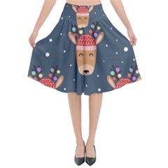 Cute Deer Heads Seamless Pattern Christmas Flared Midi Skirt by Vaneshart