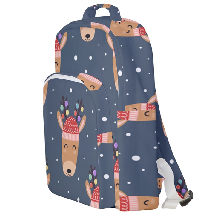 Cute Deer Heads Seamless Pattern Christmas Double Compartment Backpack