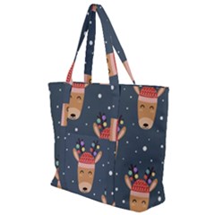 Cute Deer Heads Seamless Pattern Christmas Zip Up Canvas Bag by Vaneshart
