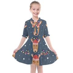 Cute Deer Heads Seamless Pattern Christmas Kids  All Frills Chiffon Dress by Vaneshart