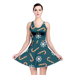 Christmas Seamless Pattern With Candies Snowflakes Reversible Skater Dress