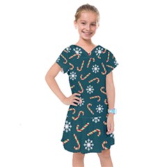 Christmas Seamless Pattern With Candies Snowflakes Kids  Drop Waist Dress
