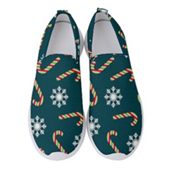 Christmas Seamless Pattern With Candies Snowflakes Women s Slip On Sneakers by Vaneshart