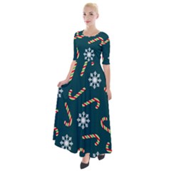 Christmas Seamless Pattern With Candies Snowflakes Half Sleeves Maxi Dress by Vaneshart