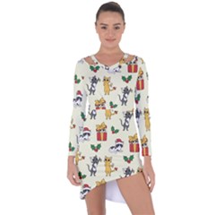 Christmas Funny Pattern Cat Asymmetric Cut-out Shift Dress