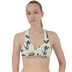 Christmas Funny Pattern Cat Criss Cross Racerback Sports Bra by Vaneshart