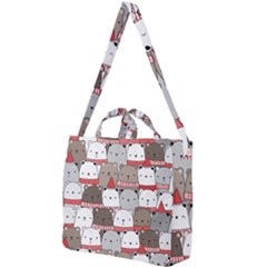 Cute Adorable Bear Merry Christmas Happy New Year Cartoon Doodle Seamless Pattern Square Shoulder Tote Bag by Vaneshart