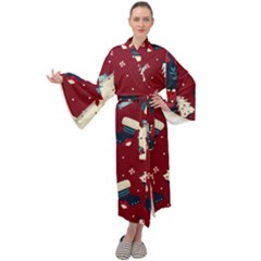 Flat Design Christmas Pattern Collection Art Maxi Velour Kimono