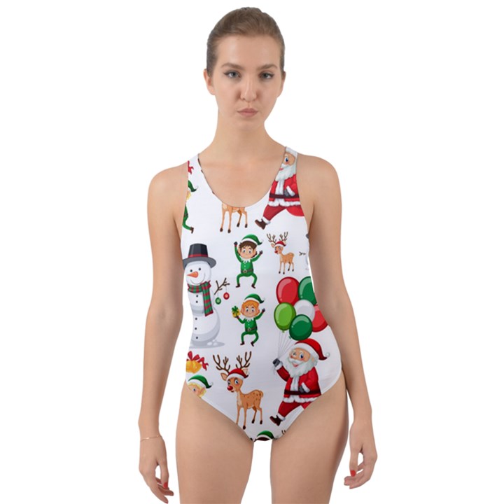 Seamless Pattern Christmas Cut-Out Back One Piece Swimsuit