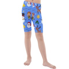 Funny Christmas Pattern With Snowman Reindeer Kids  Mid Length Swim Shorts