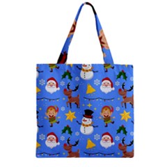 Funny Christmas Pattern With Snowman Reindeer Zipper Grocery Tote Bag