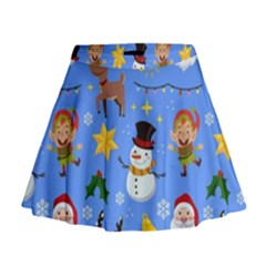Funny Christmas Pattern With Snowman Reindeer Mini Flare Skirt