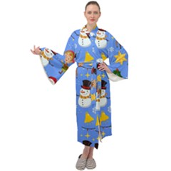 Funny Christmas Pattern With Snowman Reindeer Maxi Velour Kimono by Vaneshart