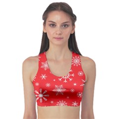 Christmas Seamless With Snowflakes Snowflake Pattern Red Background Winter Sports Bra