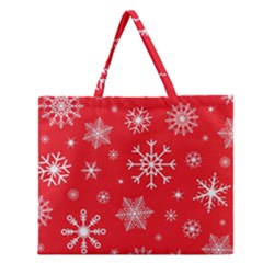 Christmas Seamless With Snowflakes Snowflake Pattern Red Background Winter Zipper Large Tote Bag