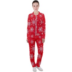 Christmas Seamless With Snowflakes Snowflake Pattern Red Background Winter Casual Jacket And Pants Set by Vaneshart