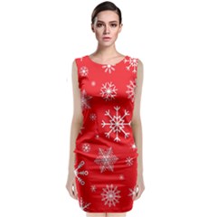 Christmas Seamless With Snowflakes Snowflake Pattern Red Background Winter Sleeveless Velvet Midi Dress by Vaneshart