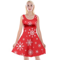 Christmas Seamless With Snowflakes Snowflake Pattern Red Background Winter Reversible Velvet Sleeveless Dress by Vaneshart