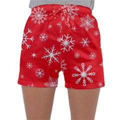 Christmas Seamless With Snowflakes Snowflake Pattern Red Background Winter Sleepwear Shorts by Vaneshart