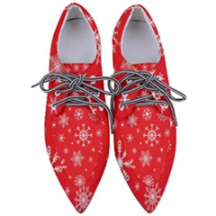 Christmas Seamless With Snowflakes Snowflake Pattern Red Background Winter Women s Pointed Oxford Shoes by Vaneshart