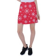 Christmas Seamless With Snowflakes Snowflake Pattern Red Background Winter Tennis Skirt