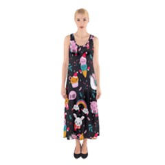 Colorful Funny Christmas Pattern Merry Xmas Sleeveless Maxi Dress