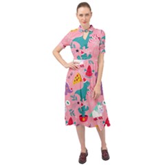 Colorful Funny Christmas Pattern Ho Ho Ho Keyhole Neckline Chiffon Dress