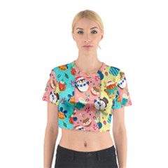 Hand Drawn Christmas Pattern Collection Cotton Crop Top