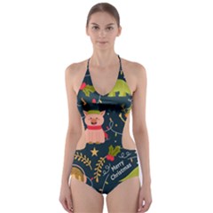 Colorful Funny Christmas Pattern Merry Christmas Xmas Cut-out One Piece Swimsuit