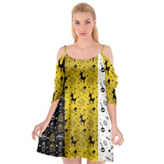 Black Golden Christmas Pattern Collection Cutout Spaghetti Strap Chiffon Dress by Vaneshart