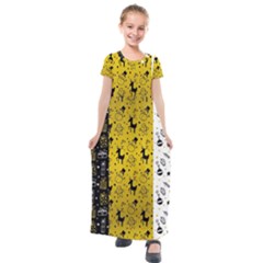 Black Golden Christmas Pattern Collection Kids  Short Sleeve Maxi Dress