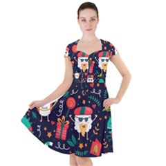 Colorful Funny Christmas Pattern Cute Cartoon Cap Sleeve Midi Dress by Vaneshart