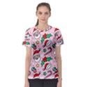 Colorful Funny Christmas Pattern Santa Claus Women s Sport Mesh Tee View1