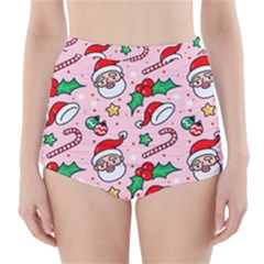Colorful Funny Christmas Pattern Santa Claus High-waisted Bikini Bottoms by Vaneshart
