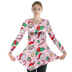 Colorful Funny Christmas Pattern Santa Claus Long Sleeve Tunic  by Vaneshart