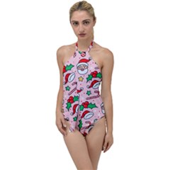 Colorful Funny Christmas Pattern Santa Claus Go With The Flow One Piece Swimsuit by Vaneshart