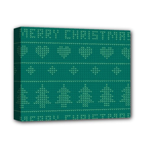 Beautiful Knitted Christmas Pattern Green Deluxe Canvas 14  X 11  (stretched)