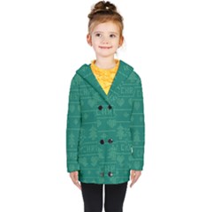 Beautiful Knitted Christmas Pattern Green Kids  Double Breasted Button Coat by Vaneshart