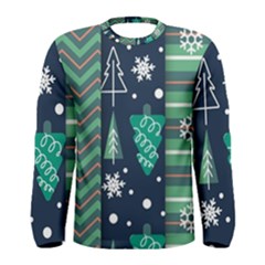 Flat Design Christmas Pattern Set Men s Long Sleeve Tee