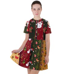 Hand Drawn Christmas Pattern Collection Short Sleeve Shoulder Cut Out Dress  by Vaneshart