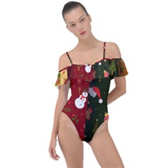 Hand Drawn Christmas Pattern Collection Frill Detail One Piece Swimsuit by Vaneshart