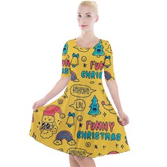 Colorful Funny Christmas Pattern Cool Ho Ho Ho Lol Quarter Sleeve A-line Dress by Vaneshart