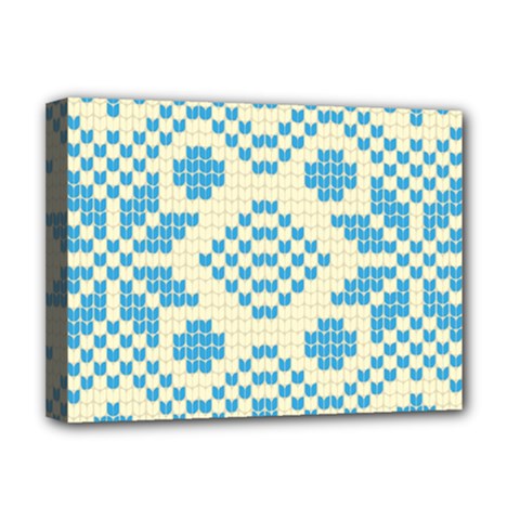 Beautiful Knitted Christmas Pattern Blue White Deluxe Canvas 16  X 12  (stretched) 