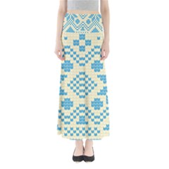 Beautiful Knitted Christmas Pattern Blue White Full Length Maxi Skirt