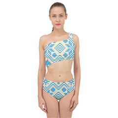 Beautiful Knitted Christmas Pattern Blue White Spliced Up Two Piece Swimsuit by Vaneshart