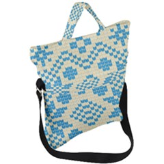 Beautiful Knitted Christmas Pattern Blue White Fold Over Handle Tote Bag by Vaneshart