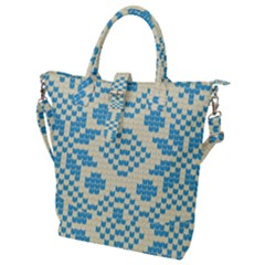 Beautiful Knitted Christmas Pattern Blue White Buckle Top Tote Bag by Vaneshart