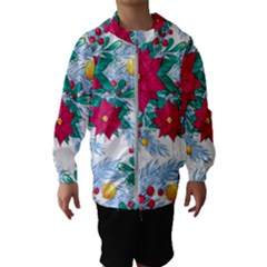 Seamless Winter Pattern With Poinsettia Red Berries Christmas Tree Branches Golden Balls Kids  Hooded Windbreaker