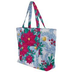 Seamless Winter Pattern With Poinsettia Red Berries Christmas Tree Branches Golden Balls Zip Up Canvas Bag by Vaneshart