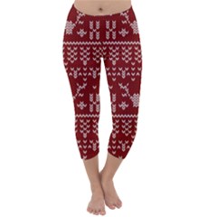 Beautiful Knitted Christmas Pattern Red Capri Winter Leggings  by Vaneshart